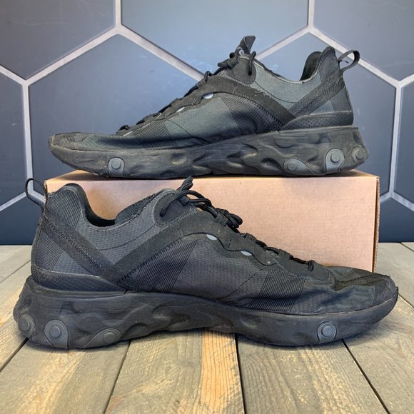 ~Used W/O Box! Men's Nike React Element 55 Triple Black Sneakers Size 15 - Picture 2 of 6